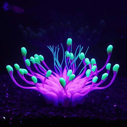 Soft silica gel aquarium decoration showing flexible silicone branches swaying in water