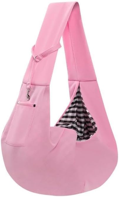 Arzqut reversible pink puppy carrier sling with storage pocket front view