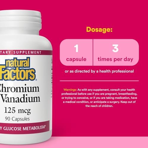 Natural Factors Chromium & Vanadium vitamin capsules 125 mcg supports healthy blood sugar metabolism