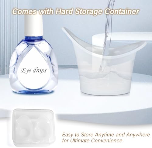 The hard storage container opened to reveal the two reusable eye rinse cups inside.