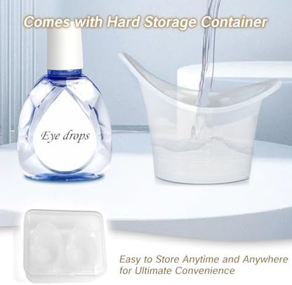 The hard storage container opened to reveal the two reusable eye rinse cups inside.