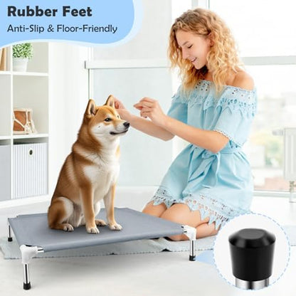 Elevated Cooling Dog Bed, Raised Outdoor Dog Bed for Medium Dogs, Portable Pet Cots with No-Slip Rubber Feet, Double Layer Polyester Cotton - Image 6