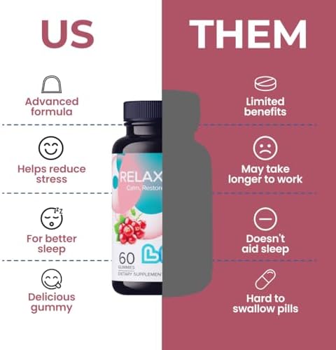 LIVS Relax Plus Gummies key ingredients display featuring ashwagandha and GABA