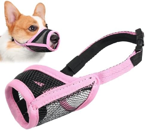 Side view of pink Luckypaw dog muzzle for small dogs