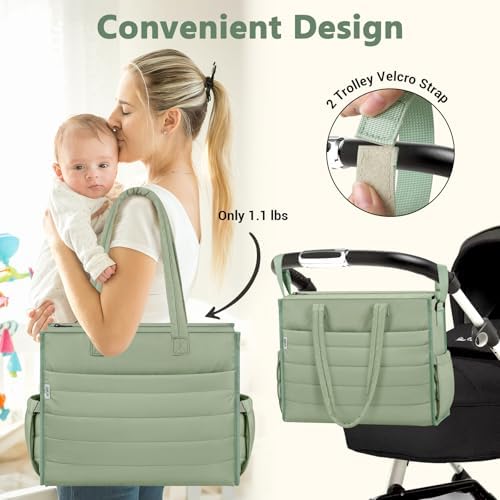 Exterior quick-access tissue pocket in use on the IBFUN mommy bag