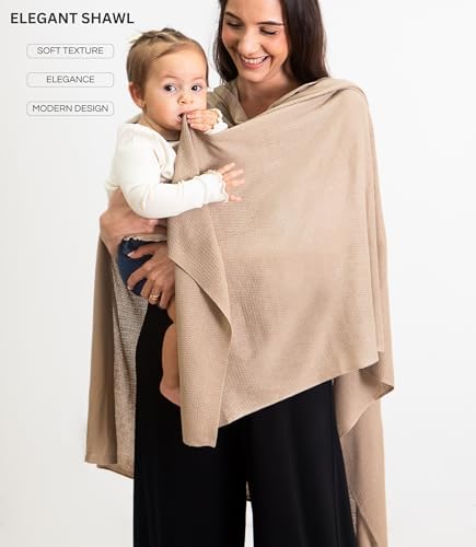 Detailed view of Honey Camel nursing shawl poncho style
