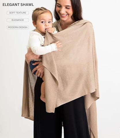 Detailed view of Honey Camel nursing shawl poncho style