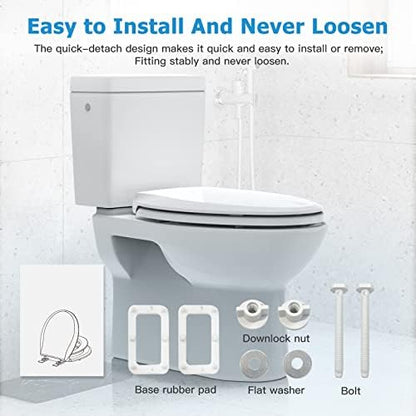 Hosslly nineteen inch white toilet seat showing slip resistant bottom bumpers