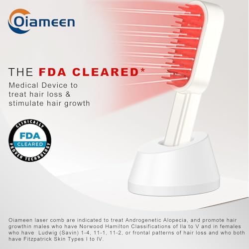 Close up of red light therapy bristles on Haubat hair device.