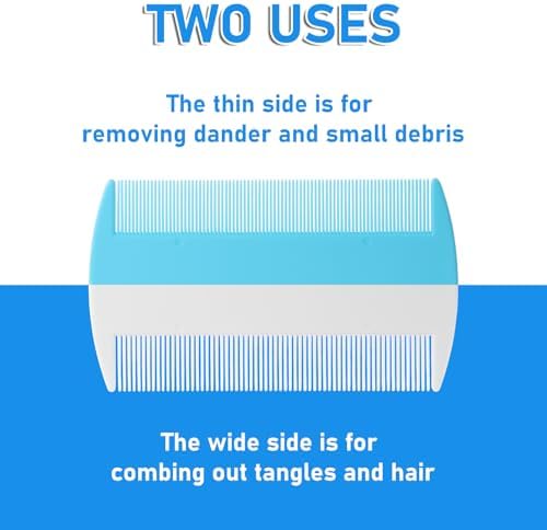 Two pack of blue lice combs with ergonomic handles for kids and adults.