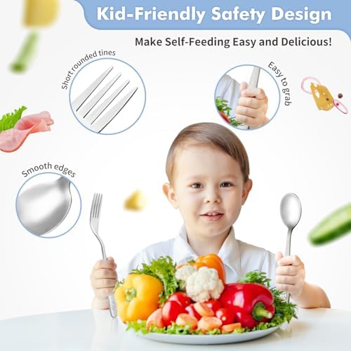 Ergonomic toddler fork and spoon set stainless steel