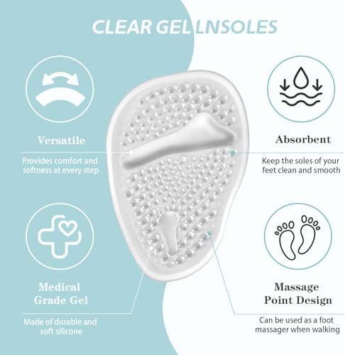Clear gel ball of foot cushions for women's discreet shoe comfort.