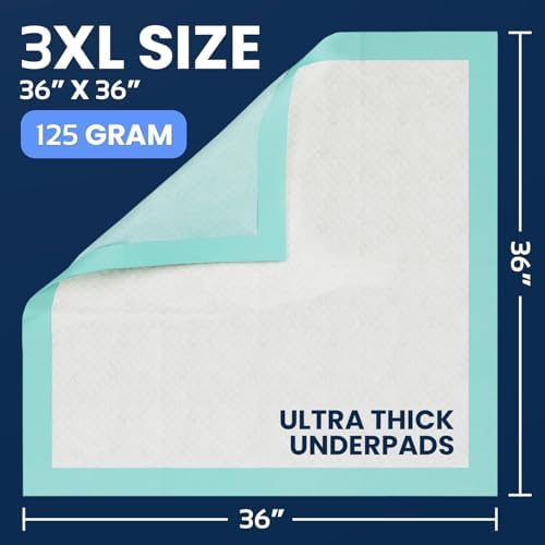 Extra large 36 by 36 inches disposable chucks pad spread on a mattress