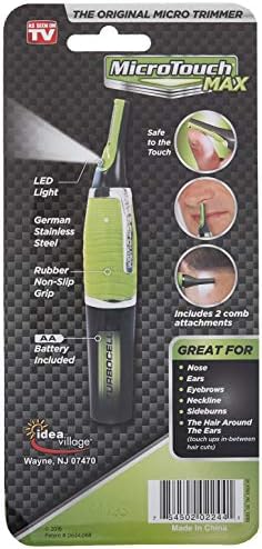 Green ergonomic handle of Micro Touch Max hair trimmer