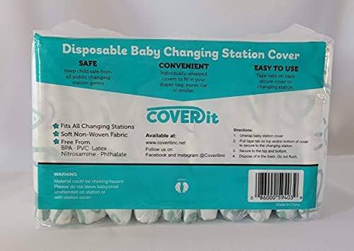 Green and white disposable baby changing station cover branding detail