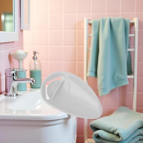 Side profile of Calsgkspray toddler sink helper demonstrating the tool free installation on a standard bathroom faucet