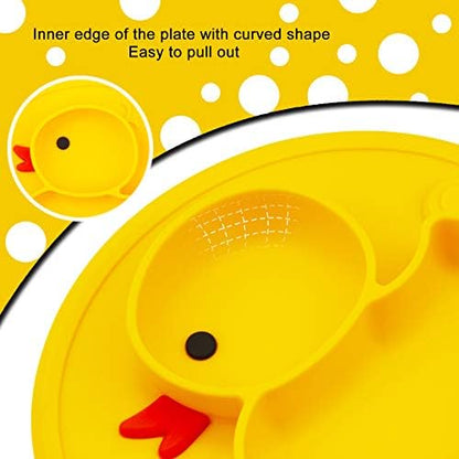 Three divided compartments of the Linowos toddler dinner plate filled with baby food