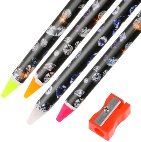 Hariendny 4 pack rhinestone picker tool front view featuring four white wax pencils and a pencil sharpener for nail art.