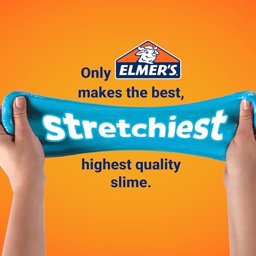 Five bottles of Elmer's Magical Liquid slime activators showing regular butter and crunchy formulas