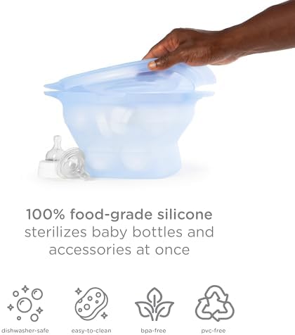Close-up view of the cool-touch handles on the Ubbi microwave baby bottle sterilizer for safe kitchen handling.