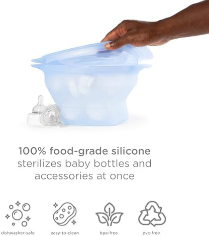 Close-up view of the cool-touch handles on the Ubbi microwave baby bottle sterilizer for safe kitchen handling.