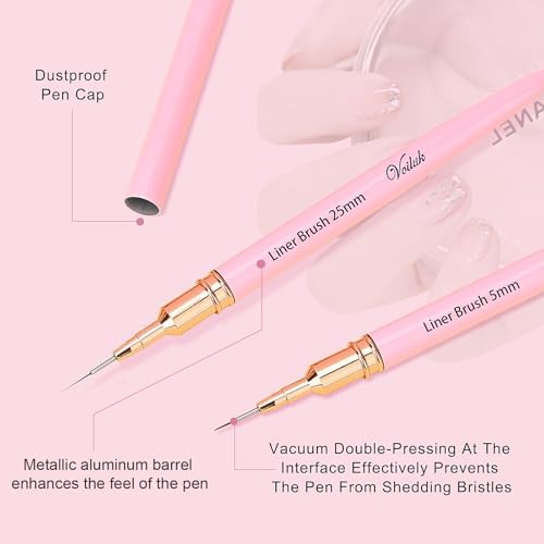 Set of 5 pink acrylic handle nail brushes for fine detailing