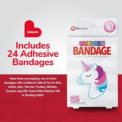 BioSwiss novelty kids bandages display demonstrating the unique unicorn head shape design.