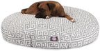 Majestic Pet forty-two inch round pet bed showcasing the grey and white geometric pattern