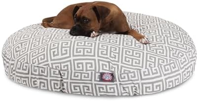 Majestic Pet forty-two inch round pet bed showcasing the grey and white geometric pattern