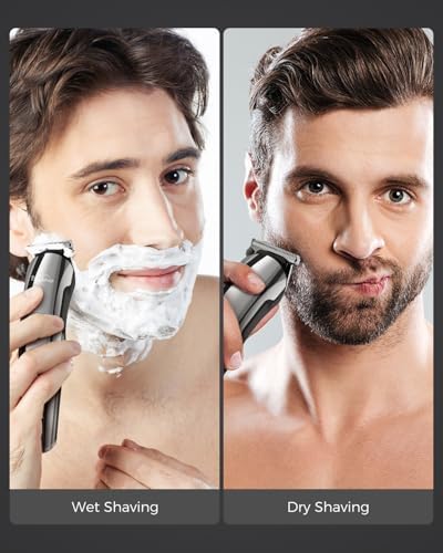 Brightup men styling kit showing five guide combs and USB charging accessories.