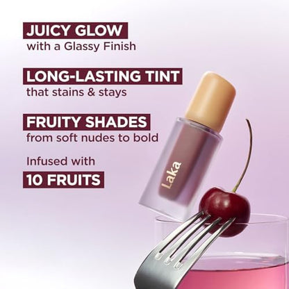 Laka Fruity Glam Tint, 4.5g/0.15oz, Glowing Lip Stain with Wide Color Spectrum, Hydrating & Lightweight Texture, Buildable Color, Non-Sticky, Vegan, K-Beauty (#123 Unsweet berry) - Image 4