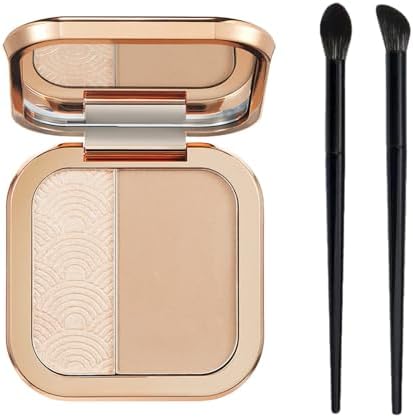 Mon Reve Two Tone Highlighter Contour Powder Palette front view with included application brush