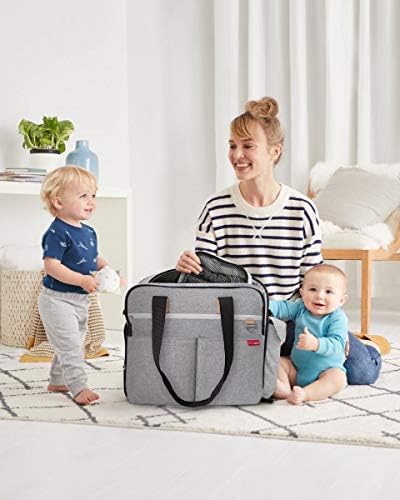 Skip Hop Weekender travel bag showing the wide drawbridge opening