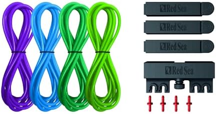 Red Sea aquarium dosing tubing set laid out with color variants