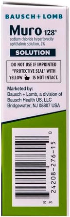 Bausch + Lomb Muro 128 ophthalmic solution for temporary relief of corneal swelling.