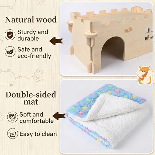 Castle Chinchilla House, Small Animal Hideout for Chinchilla, Guinea Pig, Hedgehog, or Rat, Ventilated Wooden Guinea Pig Hut Habitat with Multiple Doors (Large) - Image 5