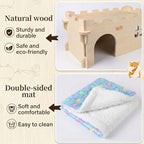 Castle Chinchilla House, Small Animal Hideout for Chinchilla, Guinea Pig, Hedgehog, or Rat, Ventilated Wooden Guinea Pig Hut Habitat with Multiple Doors (Large) - Image 5