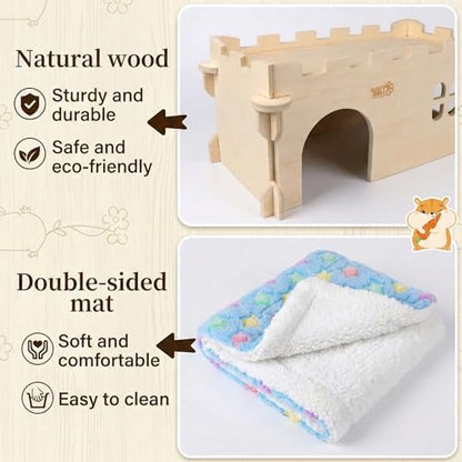 Castle Chinchilla House, Small Animal Hideout for Chinchilla, Guinea Pig, Hedgehog, or Rat, Ventilated Wooden Guinea Pig Hut Habitat with Multiple Doors (Large) - Image 5