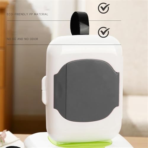 Gray travel wipe holder attached to a baby stroller