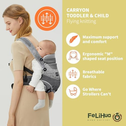 Side profile of Fe Li Hua ergonomic baby carrier with lumbar support