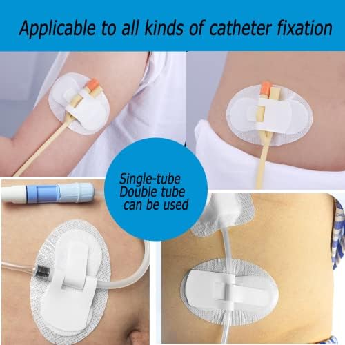 Foley catheter tube holder adhesive patch applied to skin for stability