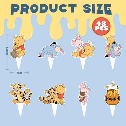 Assortment of 48 bear-themed cupcake toppers on a white background.