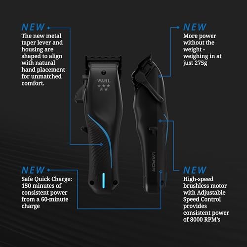 Wahl Professional Vapor hair clipper unboxed with six premium cutting guide attachment combs.