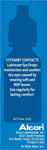 Systane Contacts box displaying ingredients and contact lens compatibility.