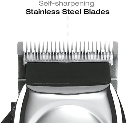 Durable hard carrying storage case containing the full ConairMAN corded hair clipper system.