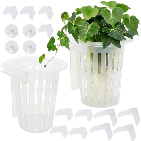 Fish tank plant pot with suction cups and interchangeable mounting hooks