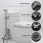 Flexible metal bidet hose connected to brass T-adapter valve