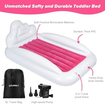 USHMA double sided kids air mattress fully inflated in a cozy bedroom setting