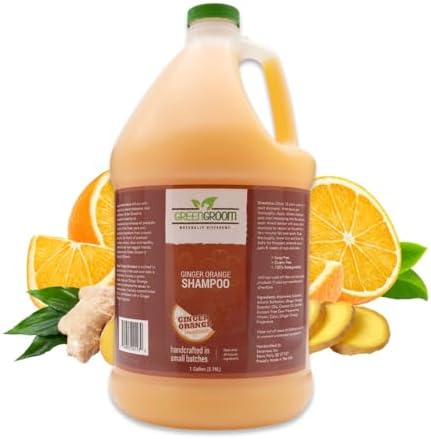 Green Groom natural pet shampoo one gallon bottle back label ingredients.