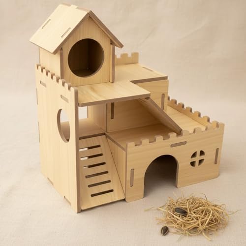 3-Tier Wooden Hamster Hideout, Syrian Hamster House with Ramps & Entrances, for Dwarf Hamsters, Gerbils (Not for Guinea Pigs) - Image 6